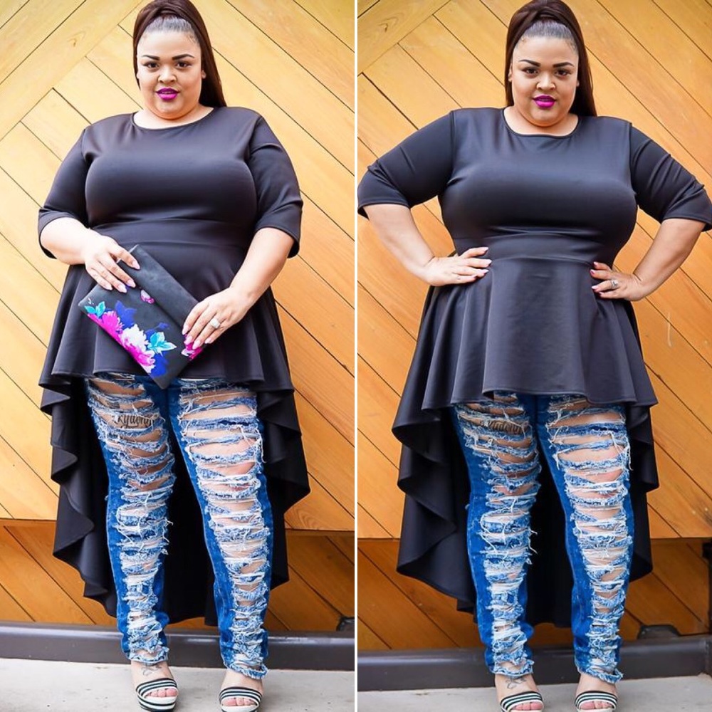 NWOT - Black Hi-Low Peplum Shirt 5X